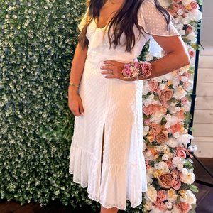 Lulus Only Lovers White Swiss Dot Short Cape Sleeve Midi Dress